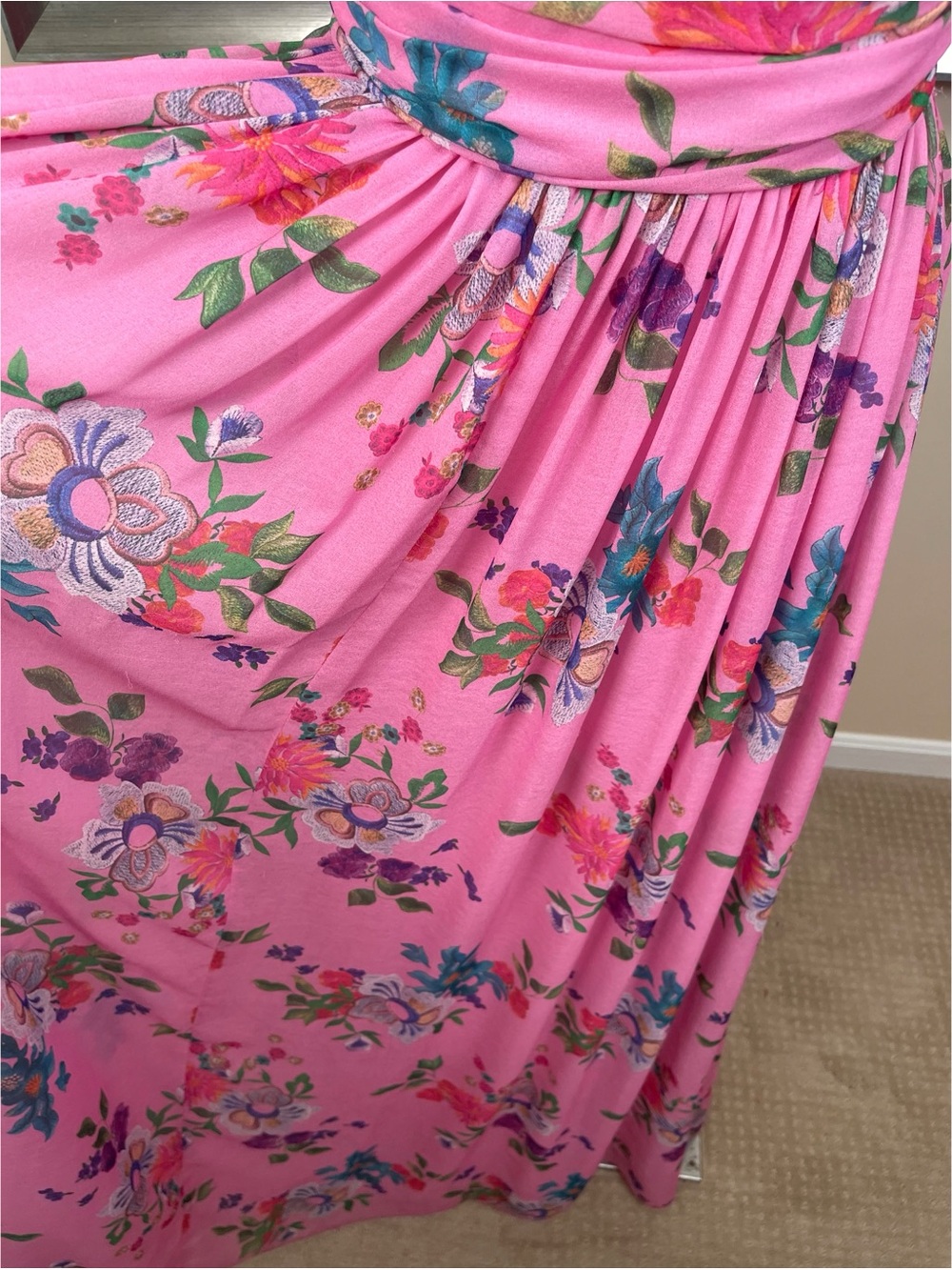 SAU LEE Camille Strapless Floral Ruched Pink Maxi Dress Size 6 - Picture 5 of 11